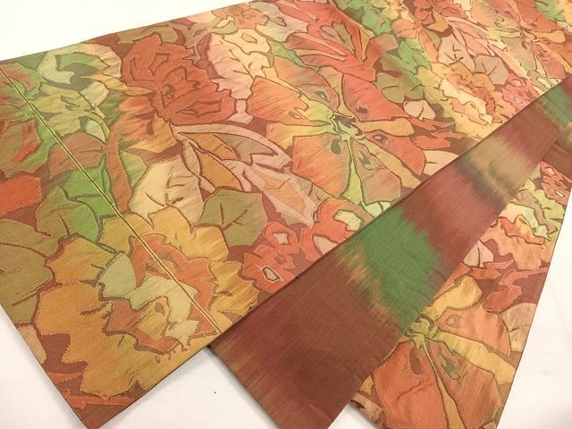 平和屋着物◎六通柄袋帯 ふくれ織 草花文 金糸 正絹 逸品 CAAL5817kb