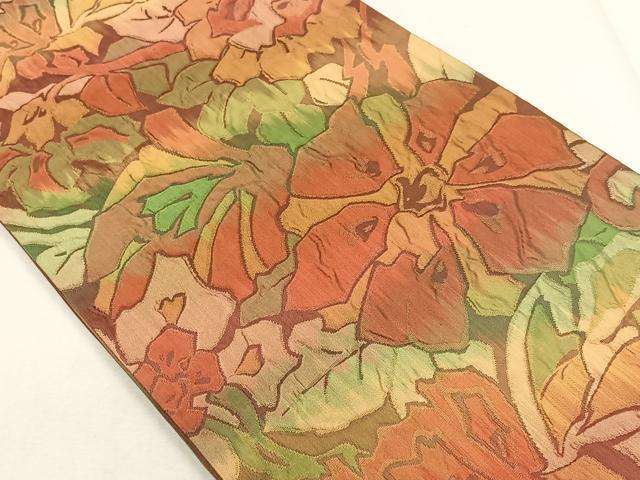 平和屋着物◎六通柄袋帯 ふくれ織 草花文 金糸 正絹 逸品 CAAL5817kb