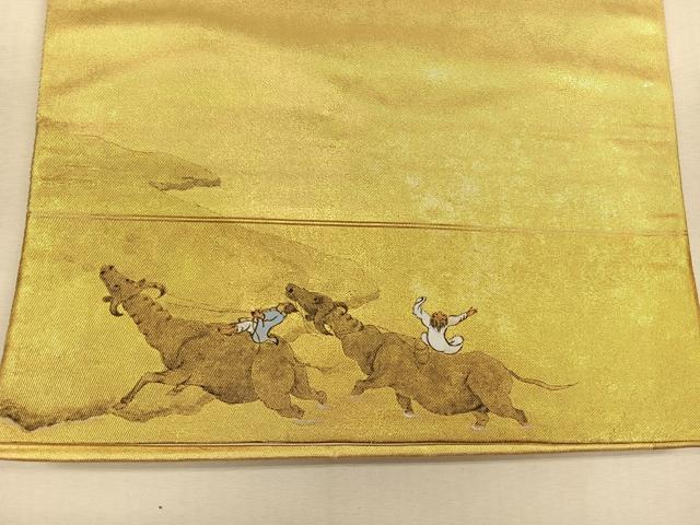 平和屋着物◎六通太鼓柄袋帯 手描き 雲取り飛鳥文 引箔 正絹 逸品 CAAL5847kb