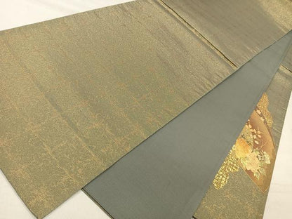平和屋着物◎太鼓柄袋帯 扇面御所車鴛鴦くさば文 金彩 正絹 逸品 CAAL5869kb