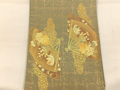 平和屋着物◎太鼓柄袋帯 扇面御所車鴛鴦くさば文 金彩 正絹 逸品 CAAL5869kb