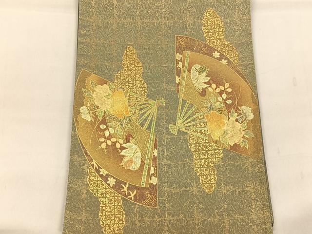 平和屋着物◎太鼓柄袋帯 扇面御所車鴛鴦くさば文 金彩 正絹 逸品 CAAL5869kb