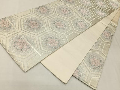 平和屋着物◎六通柄袋帯 正倉院亀甲花文 銀糸 正絹 逸品 CAAL5902kb