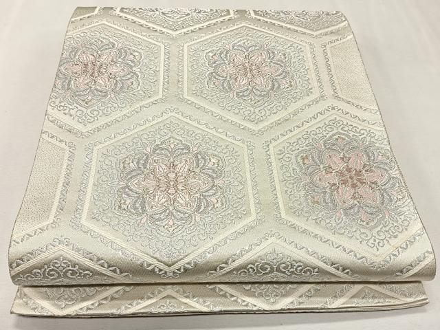 平和屋着物◎六通柄袋帯 正倉院亀甲花文 銀糸 正絹 逸品 CAAL5902kb