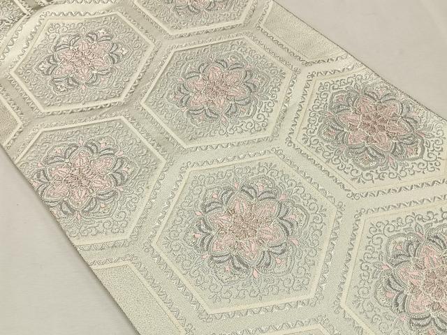 平和屋着物◎六通柄袋帯 正倉院亀甲花文 銀糸 正絹 逸品 CAAL5902kb