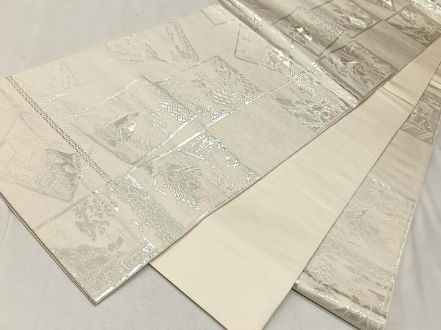 平和屋着物◎六通柄 本袋帯 色紙人物文 純銀箔 正絹 逸品 CAAL5905kb