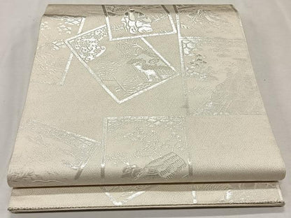 平和屋着物◎六通柄 本袋帯 色紙人物文 純銀箔 正絹 逸品 CAAL5905kb