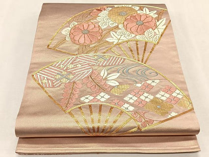 平和屋着物◎太鼓柄袋帯 駒刺繍 扇面吉祥花文 金糸 引箔 正絹 逸品 CAAL5917kb