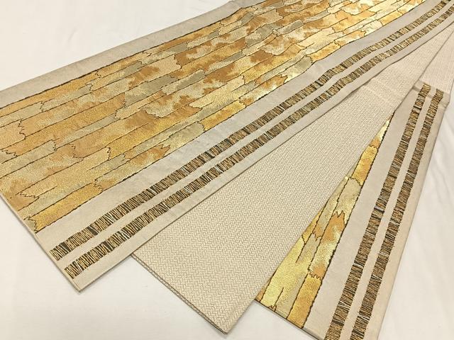 平和屋着物◎六通柄袋帯 間道 霞文 金糸 正絹 逸品 CAAL5930kb