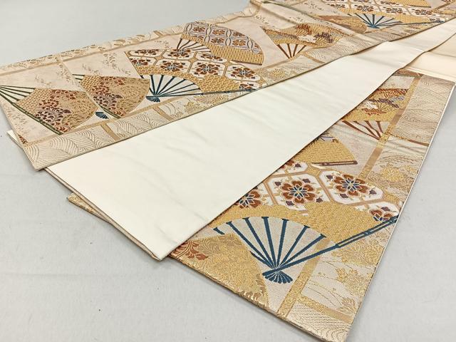 平和屋着物◎六通柄袋帯 唐織 扇面吉祥花文 金糸 正絹 逸品 CAAL6402qv