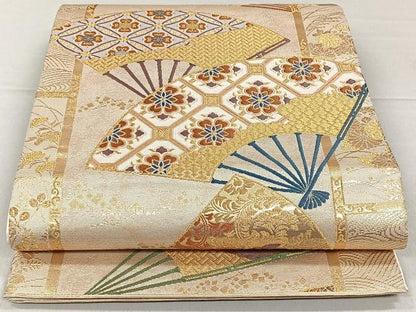 平和屋着物◎六通柄袋帯 唐織 扇面吉祥花文 金糸 正絹 逸品 CAAL6402qv