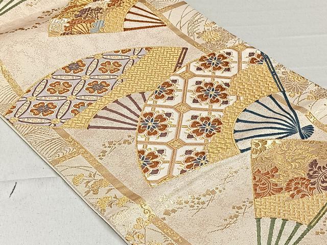平和屋着物◎六通柄袋帯 唐織 扇面吉祥花文 金糸 正絹 逸品 CAAL6402qv