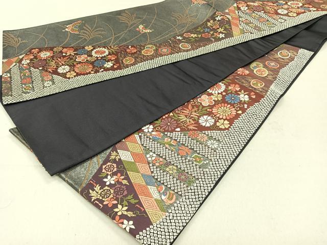 平和屋着物◎六通柄袋帯 唐織 花蝶文 金糸 正絹 逸品 CAAL6406qv