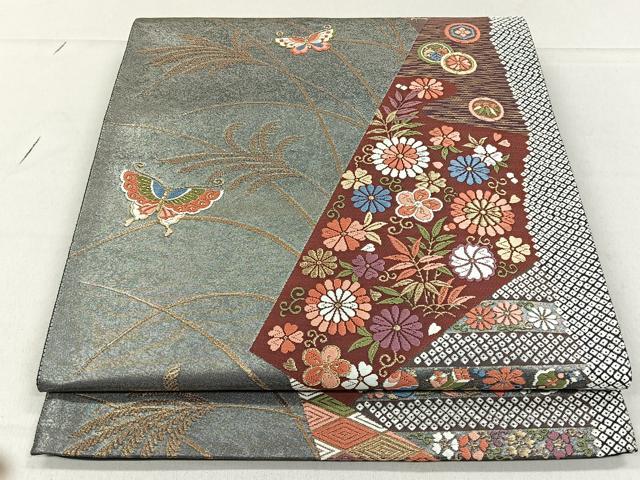 平和屋着物◎六通柄袋帯 唐織 花蝶文 金糸 正絹 逸品 CAAL6406qv