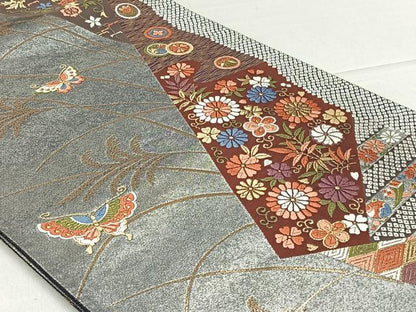 平和屋着物◎六通柄袋帯 唐織 花蝶文 金糸 正絹 逸品 CAAL6406qv