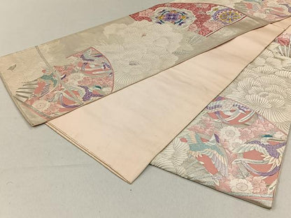 平和屋着物◎六通柄袋帯 扇面鳳凰草花文 金銀糸 正絹 逸品 CAAL6409qv