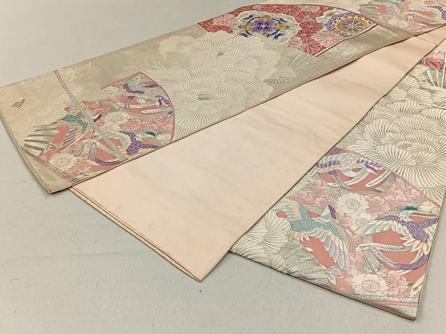 平和屋着物◎六通柄袋帯 扇面鳳凰草花文 金銀糸 正絹 逸品 CAAL6409qv