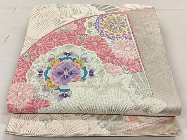 平和屋着物◎六通柄袋帯 扇面鳳凰草花文 金銀糸 正絹 逸品 CAAL6409qv