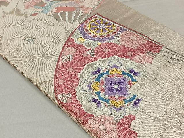 平和屋着物◎六通柄袋帯 扇面鳳凰草花文 金銀糸 正絹 逸品 CAAL6409qv
