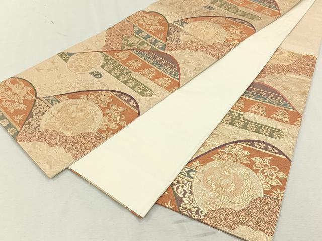 平和屋着物◎六通柄袋帯 遠山鳳凰草花丸文 金糸 正絹 逸品 CAAL6425qv