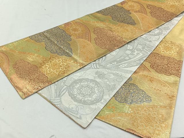 平和屋着物◎両面　六通柄袋帯　錦乃　雲重ね花唐草文　金糸　正絹　逸品　CAAL6434qv