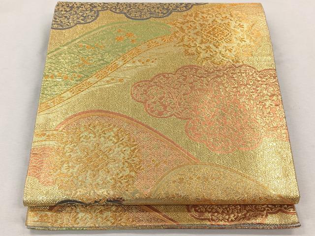 平和屋着物◎両面　六通柄袋帯　錦乃　雲重ね花唐草文　金糸　正絹　逸品　CAAL6434qv