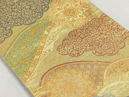 平和屋着物◎両面　六通柄袋帯　錦乃　雲重ね花唐草文　金糸　正絹　逸品　CAAL6434qv