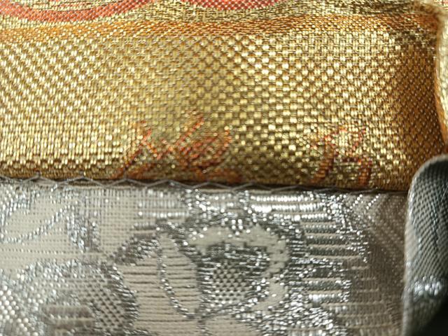 平和屋着物◎両面　六通柄袋帯　錦乃　雲重ね花唐草文　金糸　正絹　逸品　CAAL6434qv
