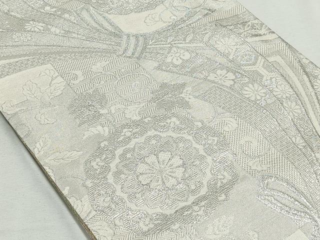 平和屋着物◎両面　六通柄袋帯　錦乃　雲重ね花唐草文　金糸　正絹　逸品　CAAL6434qv