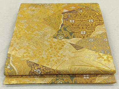 平和屋着物◎六通柄袋帯 色紙重ね草花文 金糸 正絹 逸品 CAAL6452qv