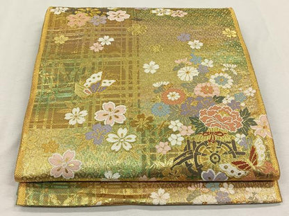 平和屋着物◎六通柄袋帯　唐織　花車舞蝶文　金糸　正絹　逸品　CAAL6464qv