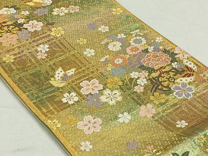 平和屋着物◎六通柄袋帯　唐織　花車舞蝶文　金糸　正絹　逸品　CAAL6464qv