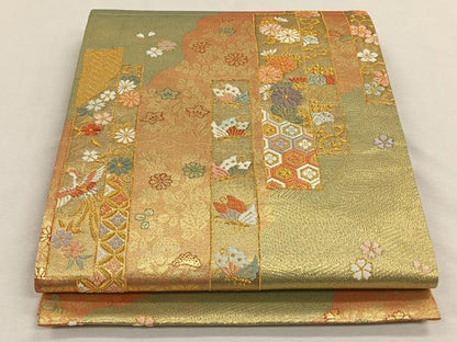 平和屋着物◎六通柄袋帯 唐織 短冊花蝶文 金銀糸 正絹 逸品 CAAL6468qv