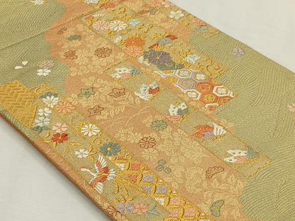 平和屋着物◎六通柄袋帯 唐織 短冊花蝶文 金銀糸 正絹 逸品 CAAL6468qv