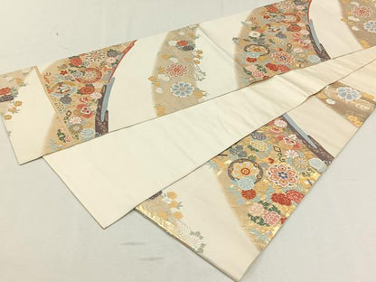 平和屋着物◎六通柄袋帯 向かい鳥草花文 金銀糸 正絹 逸品 CAAL6502qv