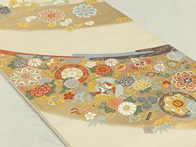平和屋着物◎六通柄袋帯 向かい鳥草花文 金銀糸 正絹 逸品 CAAL6502qv