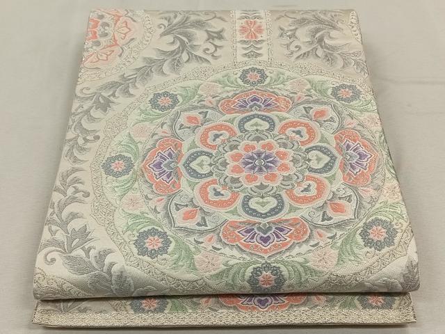 平和屋着物◎六通柄袋帯 正倉院花文 銀糸正絹 逸品 CAAL6515qv