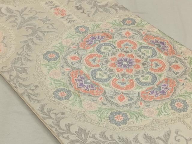 平和屋着物◎六通柄袋帯 正倉院花文 銀糸正絹 逸品 CAAL6515qv