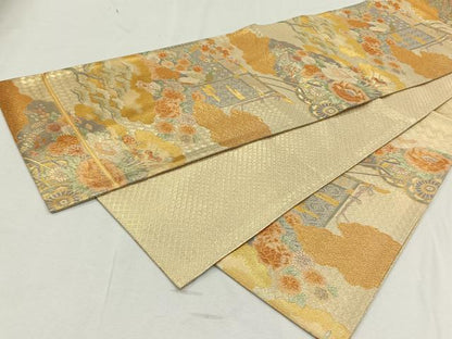 平和屋着物◎宝珠本佐賀錦 六通柄袋帯 九百錦 雲重ね孔雀花文 金糸 正絹 逸品 CAAL6516qv