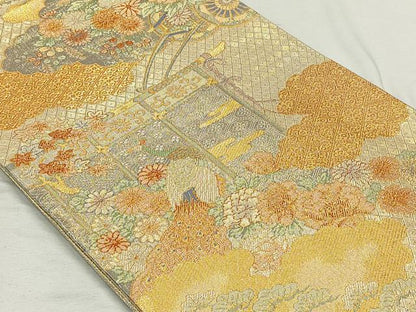 平和屋着物◎宝珠本佐賀錦 六通柄袋帯 九百錦 雲重ね孔雀花文 金糸 正絹 逸品 CAAL6516qv
