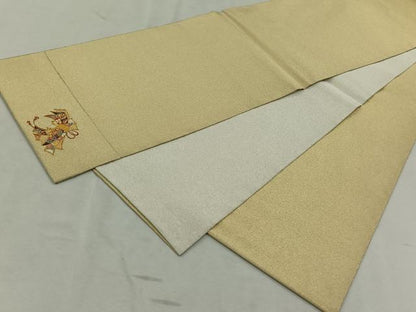 平和屋着物◎全通柄袋帯 ワンポイント 束ね熨斗花文 金糸 正絹 逸品 CAAL6520qv