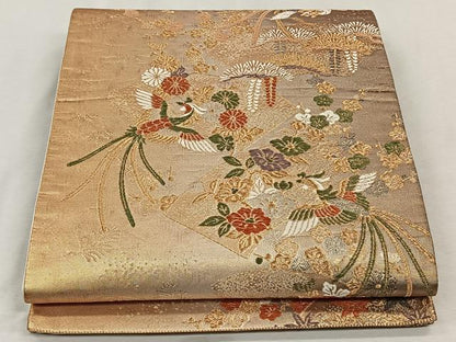 平和屋着物◎六通柄袋帯 地紙鳳凰草花文 金銀糸 正絹 逸品 CAAL6530qv