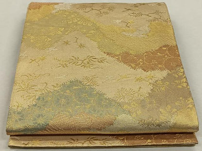 平和屋着物◎六通柄袋帯 流水華鳥紋 金糸 正絹 逸品 CAAL6531qv