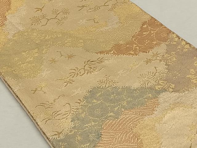 平和屋着物◎六通柄袋帯 流水華鳥紋 金糸 正絹 逸品 CAAL6531qv