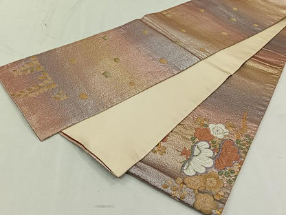 平和屋着物◎太鼓柄袋帯 絞り 草花文 金銀糸 正絹 逸品 CAAL6541qv