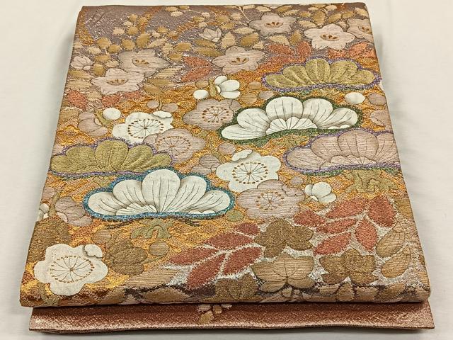 平和屋着物◎太鼓柄袋帯 絞り 草花文 金銀糸 正絹 逸品 CAAL6541qv