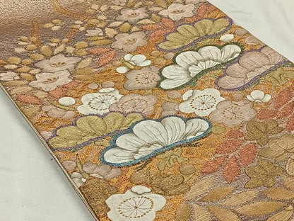 平和屋着物◎太鼓柄袋帯 絞り 草花文 金銀糸 正絹 逸品 CAAL6541qv