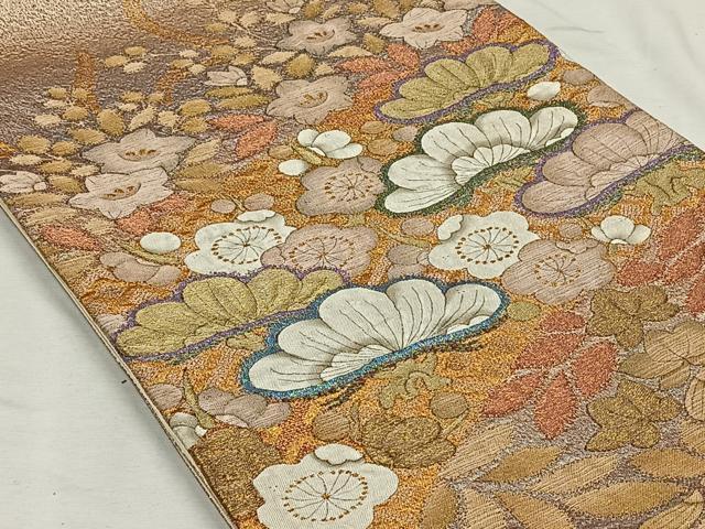 平和屋着物◎太鼓柄袋帯 絞り 草花文 金銀糸 正絹 逸品 CAAL6541qv