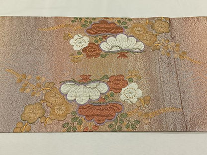 平和屋着物◎太鼓柄袋帯 絞り 草花文 金銀糸 正絹 逸品 CAAL6541qv