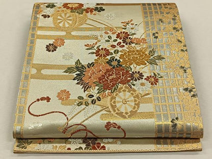 平和屋着物◎六通柄袋帯 花車文 金銀糸 正絹 逸品 CAAL6543qv
